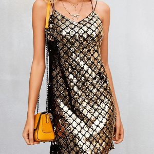 Wholesale7 Rhombus Sequined Strappy Back Club Dress
