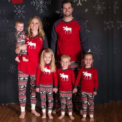Christmas Deer Printing Family Home Wear Set