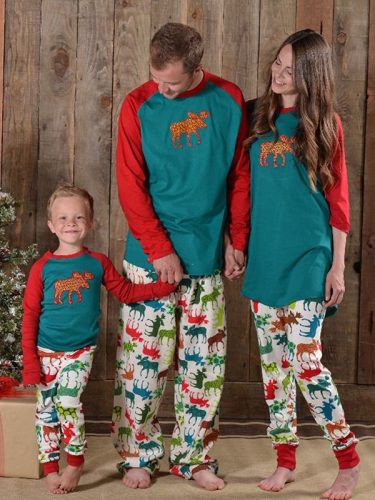 Merry Christmas Elk Printed Color Match Family Sets