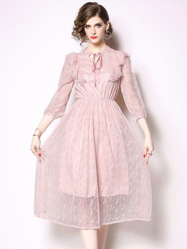 Lace Ruffle Pink Elegant Dresses