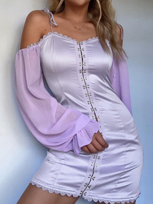 Summer Fashion Trendy Sweet Purple Long Sleeve Dress